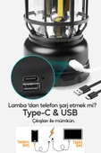 Suled Retro Kamp Lambası Fanus Fener Usb Type-C Güneş Şarjlı 10W Güçlü Led Işık Power Bank Özellikli - 2
