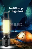 Suled Usb Şarjlı El Feneri Ve Kamp Lambası 4 Modlu 10W A+ Led Işık Outdoor Askı Aparatlı Lityum Pilli - 2