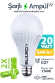Suled Şarjlı Ampül 20W Acil Durum & Kamp Işığı 2X Bataryalı 220V Beyaz Işık E27 Duy Otomatik - 1