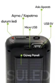 Suled Güneş Panelli Handy Power Bank Fener Işıldak 32 Süper Smd Ledli El Feneri Ev Kamp Outdoor Aydınlatma - 4