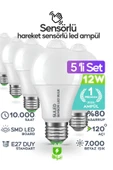 Suled Hareket Sensörlü Led Lamba 5 Adet Ampül Beyaz Işık 12W %80 Tasarruflu Otomatik Yanıp Söner - 1