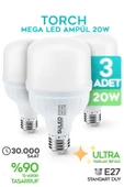 Suled 20W Torch Büyük Boy Mega Led Ampül 3 Adet Ultra Parkal Tasarruflu 6500K Beyaz Işık Büyük Ampül E27 - 1