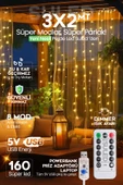Suled Usb Perde Led 3X2 Metre 160 Led Kumandalı Su Geçirmez İç Ve Dış Mekan Ambiyans Aydınlatma Işığı - 1