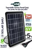Suled 3W Güneş Enerjili Solar Usb Şarj Paneli 6V 5 Uçlu Usb Çıkışlı 2A Telefon Tablet Şarj Ünitesi - 1