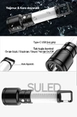 Suled Usb Şarjlı El Feneri Ve Kamp Lambası 4 Modlu 10W A+ Led Işık Outdoor Askı Aparatlı Lityum Pilli - 4