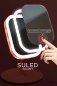 Suled Led Işıklı Makyaj Aynası 3 Modlu Usb Şarjlı Beyaz Dikdörtgen Taşınabilir Açı Ayarlı Güzellik Ayna - 4