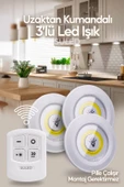 Suled Pilli Uzaktan Kumandalı Montajsız Yapışkanlı 3'Lü Spot Led Işık Lamba Raf Niş Dolap Mutfak Işığı - 1