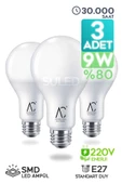 Suled Led Ampül 3 Adet 9W Smd Süper Parlak Led Beyaz Işık 6500K Tasarruflu Lamba - 1