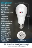 Suled Şarjlı Ampül 20W Beyaz Işık Tavan Kamp Işığı Acil Durum El Feneri Type-C 220V Şarjlı Beyaz E27 Duy - 3