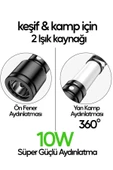 Suled Usb Şarjlı El Feneri Ve Kamp Lambası 4 Modlu 10W A+ Led Işık Outdoor Askı Aparatlı Lityum Pilli - 5