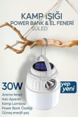 Suled Kamp Lambası Solar Şarjlı El Feneri Usb Type-C Şarj Çıkışlı Power Bank Özellikli Lithium 30W Askılı - 1