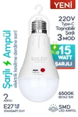 Suled Şarjlı Ampül 15W Beyaz Işık Tavan Kamp Işığı Acil Durum El Feneri Type-C 220V Şarjlı Beyaz E27 Duy - 1