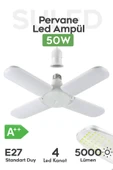 Suled Pervane 4 Kanat Led Ampül 50W 5000 Lümen Süper Güçlü E27 Lamba A Kalite Beyaz Işık - 1