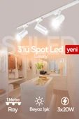 Suled Spot Işık 3'Lü Set Beyaz Led Işıklı Beyaz Kasa 30W 1 Metre Raylı 3 Adet Ray Spot Lamba Armatür - 1
