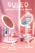 Suled Makyaj Aynası 3 Modlu Led Işıklı Usb Şarjlı Yuvarlak Taşınabilir Açı Ayarlı Güzellik Aynası - 1