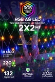 Suled Rgb Süsleme Işığı 2X2 Metre 220V 8 Modlu Renkli Ağ Led Işık 132 Led İç Ve Dış Mekan Su Geçirmez - 1