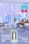 Suled Beyaz Perde Led 3X3 Metre Kumandalı 8 Mod Ambiyans Ayarlabilir Boy Dekor Mikro Led Işık Perde - 1