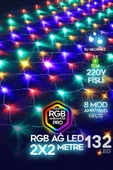 Suled Rgb Ağ Led 2X2 Metre 132 Led 220V Fişli İç Ve Dış Mekan 8 Modlu Ambiyans Aydınlatma - 1