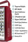 Suled Kamp Lambası 6V Akülü 80 Saat - 3Gün Aydınlatma 24 Smd Led Işıldak Lamba 220V Şarj - 2