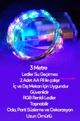 Suled 3 Metre Pilli Rgb Peri Led Ince Tel Dekoratif Lambası Renkli Dekor Perde Ledli Bahçe Oda Kafe Duvar - 3