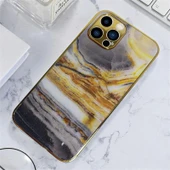 İphone 13 Pro Max Marble Parlak Mermer Desenli Cam Telefon Kılıfı thumbnail 4