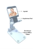 Siyah Aynalı Cep Telefonu Sabitleyici Stand Katlanabilir Ayarlanabilir Telefon Standı - 3