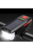 Solar Enerjili USB ile Şarj Edilebilir Ledli Bisiklet Feneri Kornalı ve Su Geçirmez Far - 1