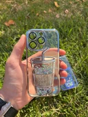 İphone 14 Pro Max Bardak Desenli Simli Sulu Silikon Telefon Kılıfı - 1