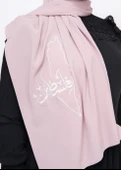 Polyster Pembe şal Filistin Haritası Ve Arapça Kelimesi Beyaz Rengi Nakışlı S100017 - 7