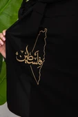 Black polyester shawl with Palestine map embroidery and the word Palestine in Gold S100026 - 7