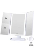 LAND OF MYTH 1X-2X-3X+10X HD ZOOM 37 Şerit LED Işıklı Makyaj Aynası, 3 Panel, Katlanabilir Beyaz - 2