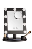 LAND OF MYTH Lom2092- Mini Hollywood Style 9 Led Ampül, 2 Renk Led Işıklı Makyaj Aynası, Dokunmatik Sensör -Siyah - 1