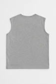 Erkek Bisiklet Yaka Baskılı Açık Mavi Kolsuz T-shirt - 3