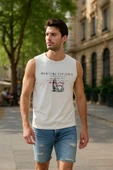 Erkek Bisiklet Yaka Baskılı Açık Mavi Kolsuz T-shirt - 4