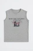 Erkek Bisiklet Yaka Baskılı Açık Mavi Kolsuz T-shirt - 2