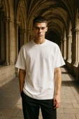 Erkek Bisiklet Yaka Oversize %100 Pamuk T-Shirt - 1