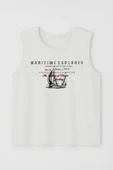 Erkek Bisiklet Yaka Baskılı Açık Mavi Kolsuz T-shirt - 5