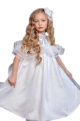 Kız Çocuk Omuzu Açık Yakası Taş İşlemeli Göğsü Fırfırlı İçi Astarlı Beyaz Abiye thumbnail 8