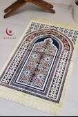 Lüks Kadife Seccade - 70x110 cm - Kalın Yumuşak Doku-Mihrap Desen Lacivert - 4
