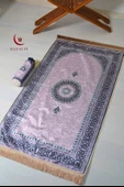 İpek Dokulu Keseli Seccade Mini Çiçek Desenli Lila - 1