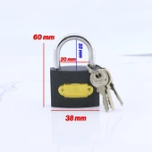 Asma Kilit 38 mm 3 Anahtarlı Halka İşyeri Kapı Sandık Kutu Kilidi Gri Renk Tosba Kilit - 2