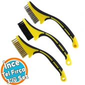 Plastik Saplı 3'lü Set Tel Fırça Metal Çok Amaçlı Temizleme Fırçası Kir Pas Kireç Mangal Izgara - 1