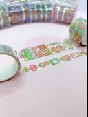 Fiyonk Çantalı Şirin Kız Ayı Tavşan Şeffaf Desenli Bant - Yeşil thumbnail 3