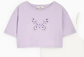 Kelebekli Taşlı Kız Çocuk Crop Set - 4