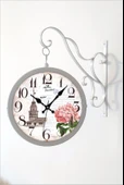Büyük Beyaz 45 cm Çift İki Taraflı Yönlü İstasyon Yatay Kapaklı Camlı Çelik Metal Sessiz Duvar Saati thumbnail 2