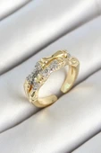MuI MuI Pirinç Kemik Figürlü Zirkon Taşlı Gold Renk Ayarlanabilir Kadın Yüzük - 1