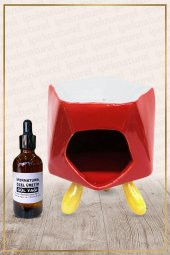 Bambu Ayaklı Kırmızı Seramik Buhurdanlık & Özel Üretim Gül Yağı Setli - 1