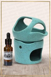 İbrik Temalı Mavi Seramik Buhurdanlık & Özel Üretim Vanilya Yağı Setli - 1
