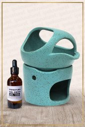 İbrik Temalı Mavi Seramik Buhurdanlık & Özel Üretim Gül Yağı Setli - 1