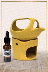 İbrik Temalı Sarı Seramik Buhurdanlık & Özel Üretim Zambak Yağı Setli - 1